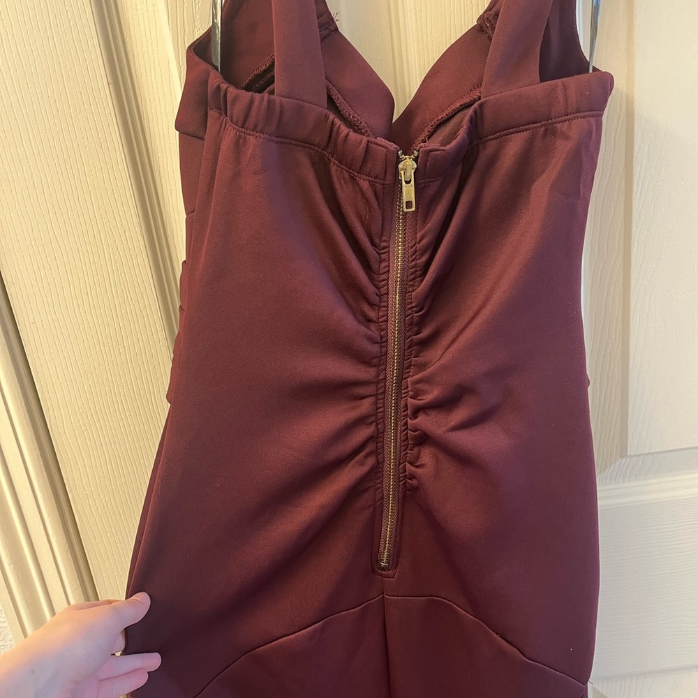 Burgundy “Emerald Sundae” thigh slit prom dress - Picture 13 of 16